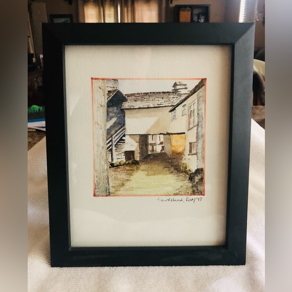 Watercolour, Hawkshead, Cumbria UK signed Eam 97. 11 1/2” x 9 3/4” framed - Picture 6 of 6